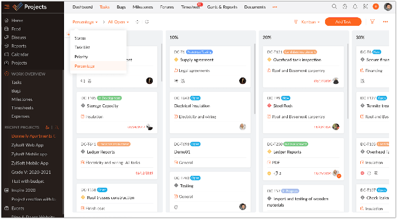 Zoho Projects Kanban View