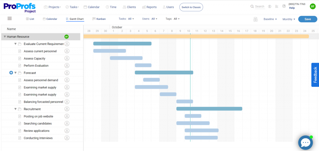 proprofs Gantt Chart Software